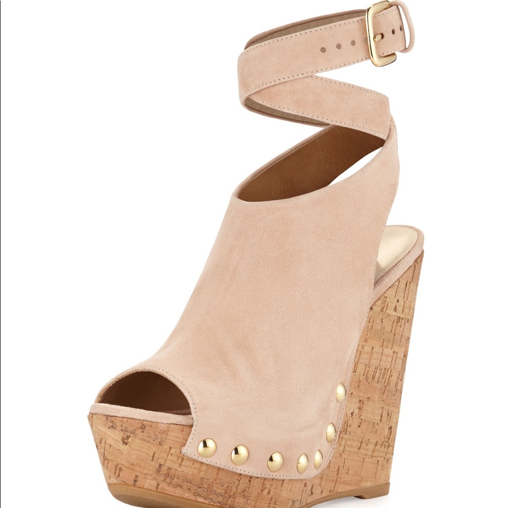 Stuart Weitzman blush suede wedge